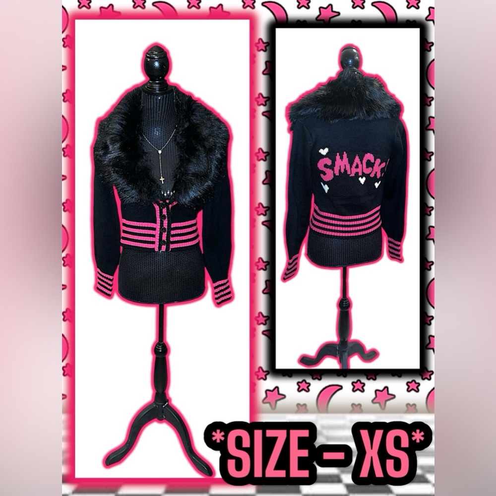 NWT: Unique Vintage X Betty & Veronica -  Black & Pink Smack Cardigan (XS)